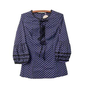 Almatrichi Black Purple Polka Dot Bow Detail Tunic Blouse Womens Size 36